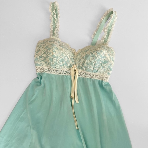 Olga Powder Blue Long Flowy Full Length NightGown Slip Dress Vintage - Picture 5 of 9